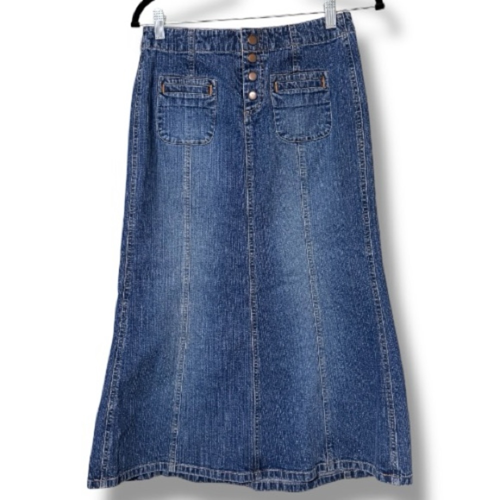 GAP JEANS junior women’s size 1 denim long skirt 4 button front with pockets - Picture 11 of 11